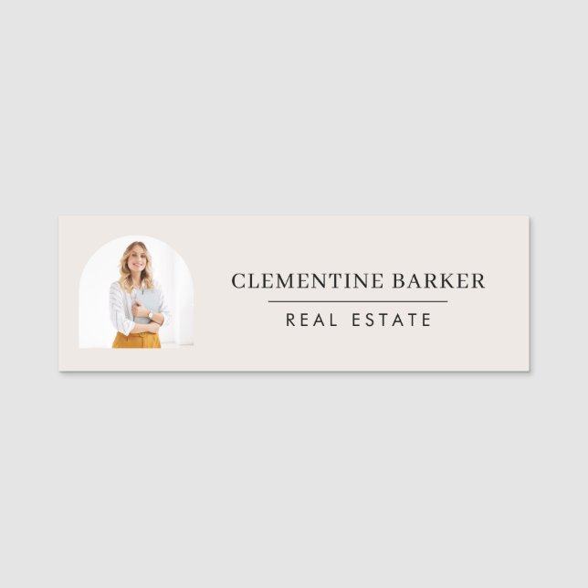 Modern Realtor Name Badge with Photo Arch Elegant Namnbricka (Framsida)