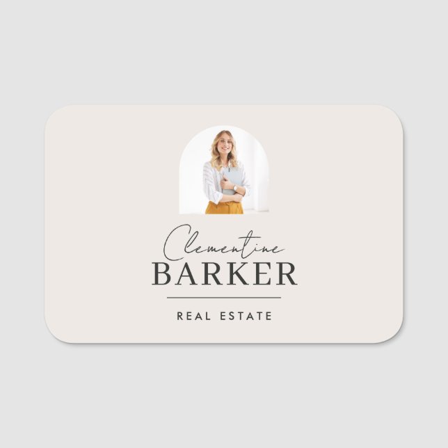Modern Realtor Name Badge with Photo Arch Elegant Namnbricka (Framsida)