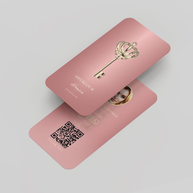 Modern Realtor Real Gods Agent Rosegold Nyckel Visitkort (Modern Realtor Real Estate Agent Rosegold Key Business Card
)