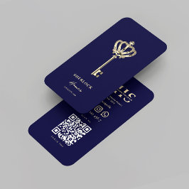 Modern Realtor Real Gods Monogram Midnight Blue Visitkort