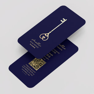 Modern Realtor Royal Blue Guld Nyckel Elegant Brok Visitkort