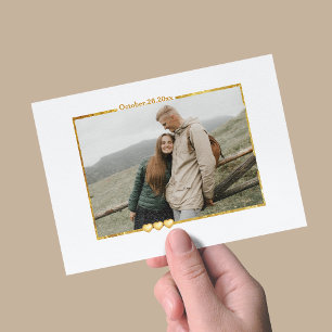 Modern Rectangular Guld Ram Photo Helgdag Card Kort