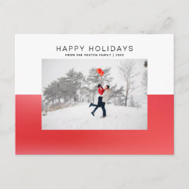 Modern Red 2 Tone Watercolor Lycklig Helgdag Photo Vykort
