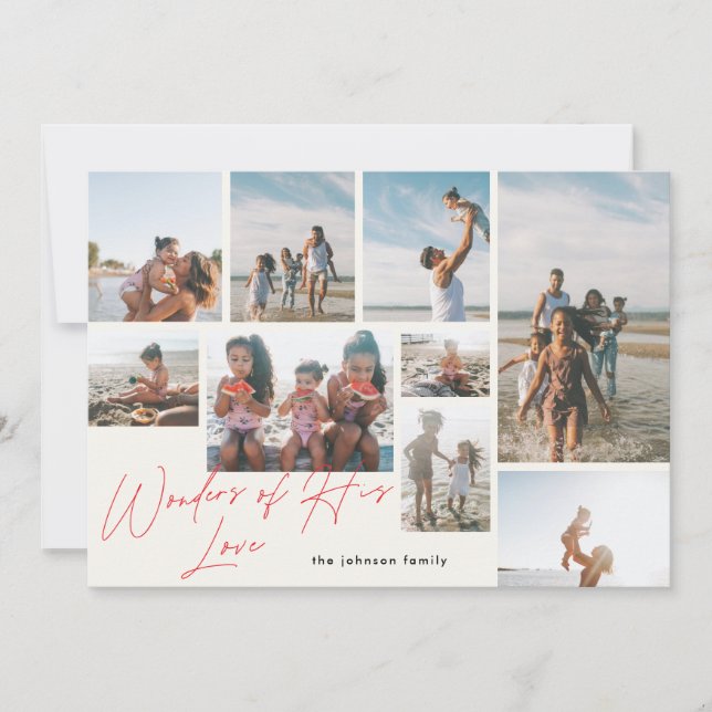 Modern Red 9 Photo Wonders från hans Kärlek Religi Julkort (Framsida)