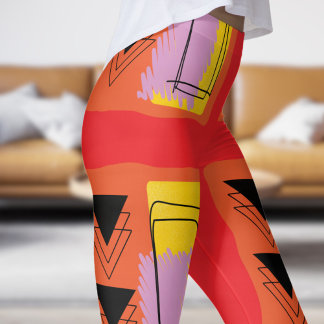 Modern Red Abstrakt Block Mönster Leggings