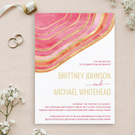 Modern Red Agate Gold Foil Wedding bjudande Inbjudningar