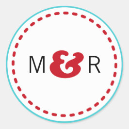 Modern Red and Aqua Chevron & Lovebird Bröllop Runt Klistermärke