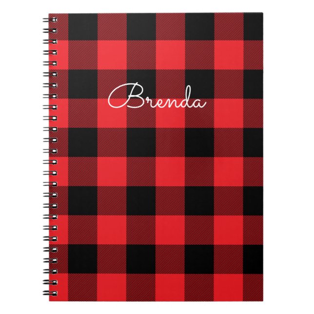 Modern Red and Black Buffalo Check Anteckningsbok (Framsidan)