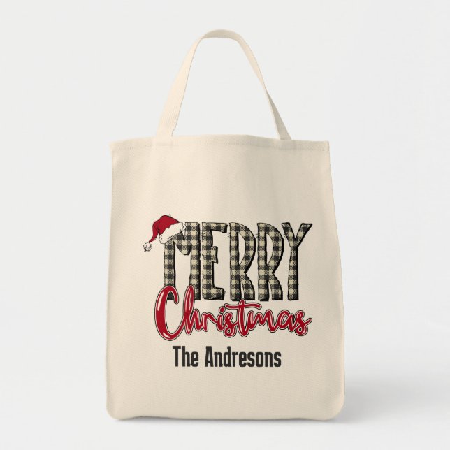 Modern Red and Black Cute God jul Tygkasse (Framsidan)