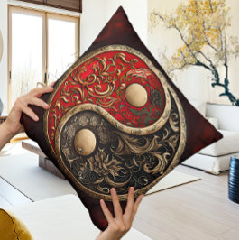 Modern Red and Black Yin and Yang Contemporary Kudde