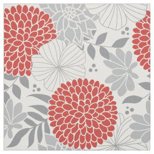 Modern Red and Grått Blommigt Fabric Tyg
