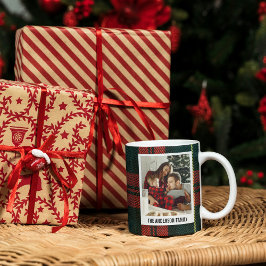 Modern Red and Green Plaid Christmas Photo Collage Kaffemugg
