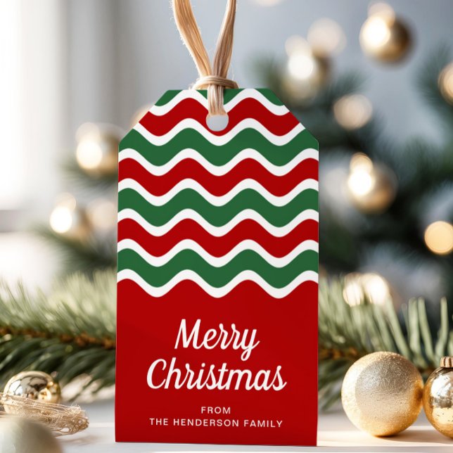 Modern Red and Grönt Script God jul Presentetikett (Modern Red And Green Script Merry Christmas Gift Tags)