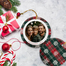 Modern Red and Grönt Snöflingor Photo Julgransprydnad Keramik