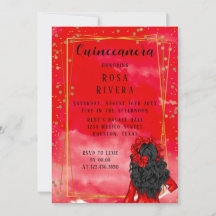 Modern Red and Guld Quinceanera Birthday