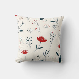Modern Red and Navy Botanical Mönster Dekorativ ku Kudde