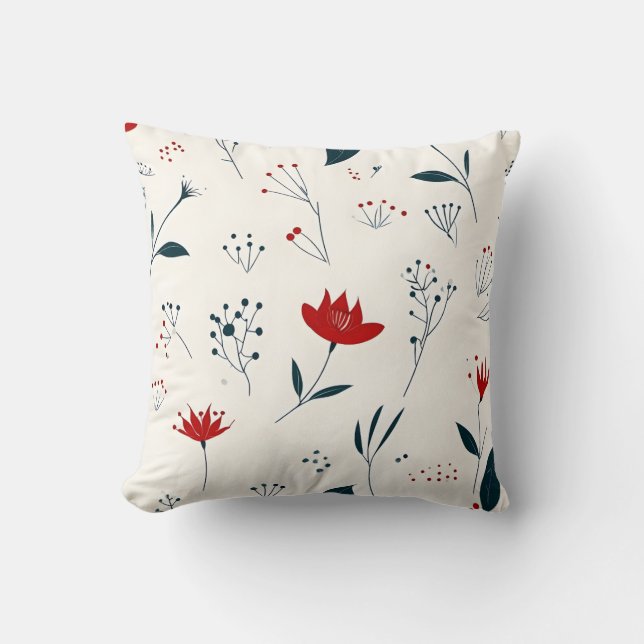 Modern Red and Navy Botanical Mönster Dekorativ ku Kudde (Framsida)