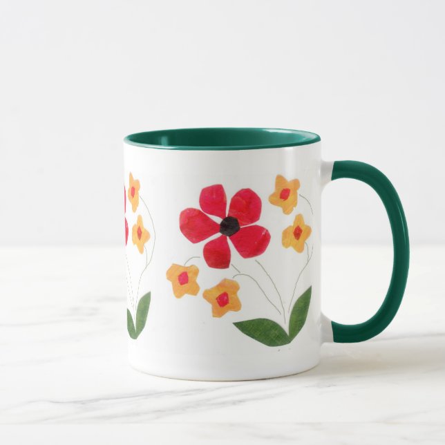 Modern Red and Orange Flowers on White Mugg (Höger)