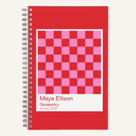 Modern Red and Pink Checkerboard Notebook
