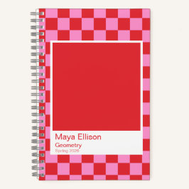 Modern Red and Pink Checkerboard Notebook