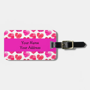 Modern Red and Rosa Doodled Hearts Valentine Bagagebricka