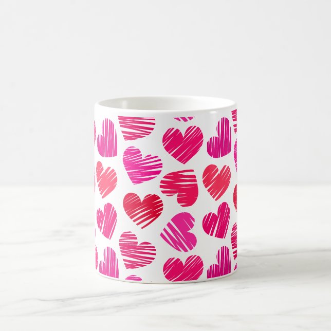 Modern Red and Rosa Doodled Hearts Valentine Kaffemugg (Center)