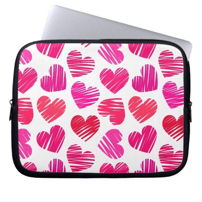 Modern Red and Rosa Doodled Hearts Valentine Laptop Fodral (Framsidan)