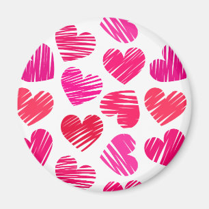 Modern Red and Rosa Doodled Hearts Valentine Magnet