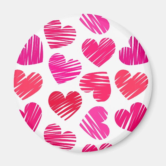 Modern Red and Rosa Doodled Hearts Valentine Magnet (Framsidan)