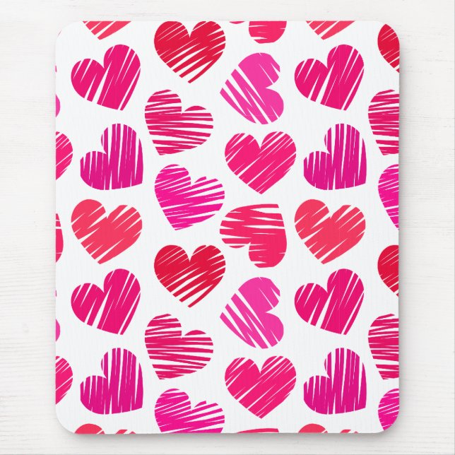 Modern Red and Rosa Doodled Hearts Valentine Musmatta (Framsidan)