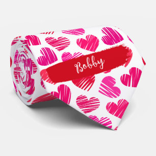 Modern Red and Rosa Doodled Hearts Valentine Namn Slips