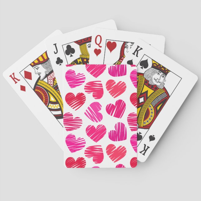Modern Red and Rosa Doodled Hearts Valentine Spel Kort (Baksidan)