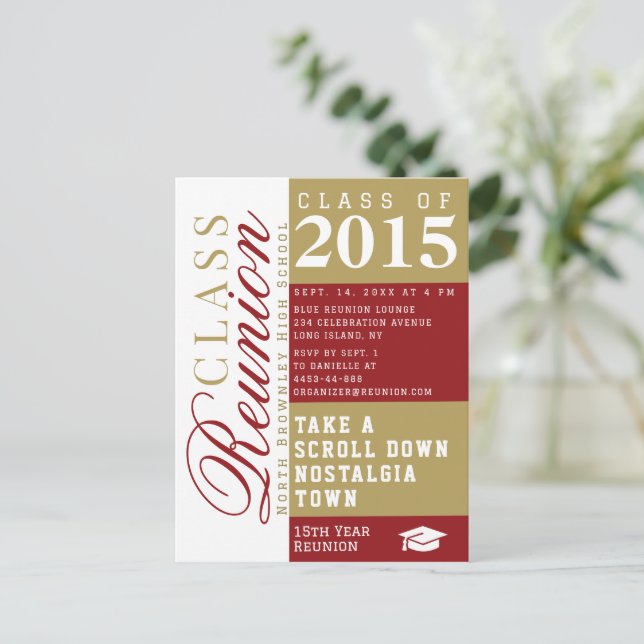Modern red and tan School Class Reunion Postcard Vykort (Stående Fram)