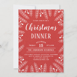 Modern Red and White Blommigt Julmiddag Inbjudningar