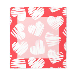 Modern Red and White Doodled Heart Valentine Day Anteckningsblock