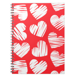 Modern Red and White Doodled Heart Valentine Day Anteckningsbok