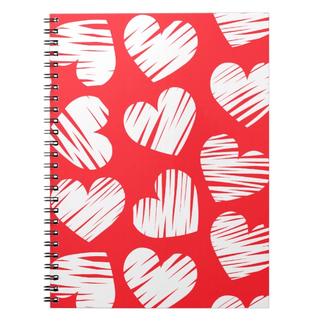 Modern Red and White Doodled Heart Valentine Day Anteckningsbok (Framsidan)
