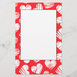 Modern Red and White Doodled Heart Valentine Day Brevpapper