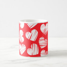 Modern Red and White Doodled Heart Valentine Day Kaffemugg