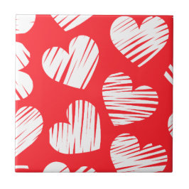 Modern Red and White Doodled Heart Valentine Day Kakelplatta