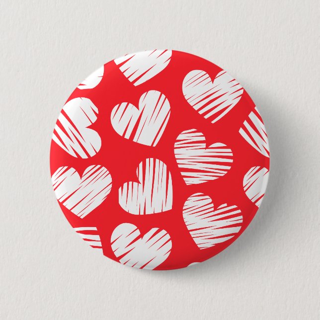 Modern Red and White Doodled Heart Valentine Day Knapp (Framsida)