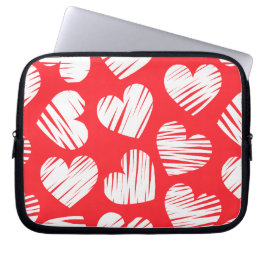 Modern Red and White Doodled Heart Valentine Day Laptop Fodral