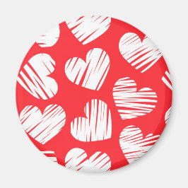 Modern Red and White Doodled Heart Valentine Day Magnet
