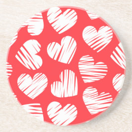 Modern Red and White Doodled Heart Valentine Day Underlägg