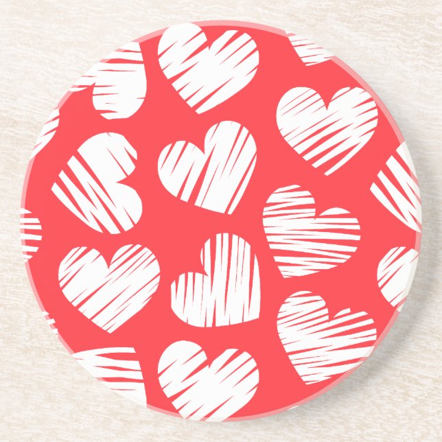 Modern Red and White Doodled Heart Valentine Day Underlägg (Framsidan)