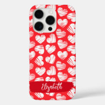 Modern Red and White Doodled Heart Valentine Namn