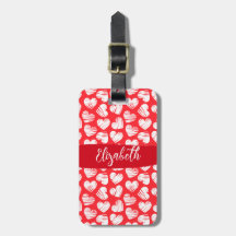 Modern Red and White Doodled Heart Valentine Namn