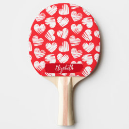 Modern Red and White Doodled Heart Valentine Namn Pingisracket