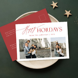 Modern Red and White Family Photo-jul Helg Vykort