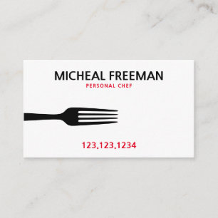 Modern Red and White Fork Personal Chef Visitkort